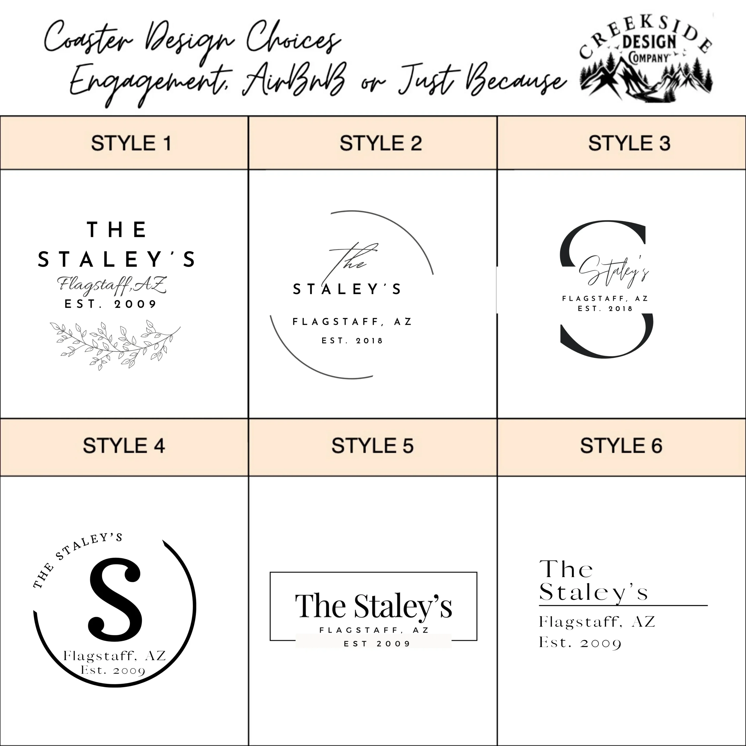 Coaster Design Choices by Creekside Design Company