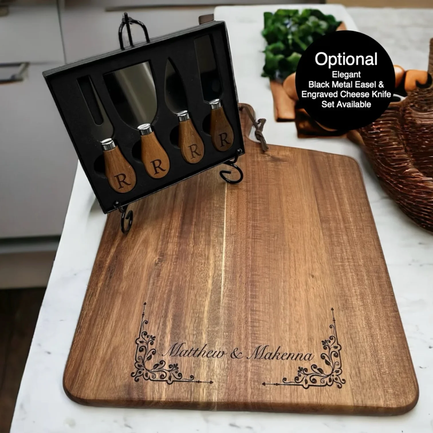 Large Engraved Personalized Cheese Cutting Board with Badge