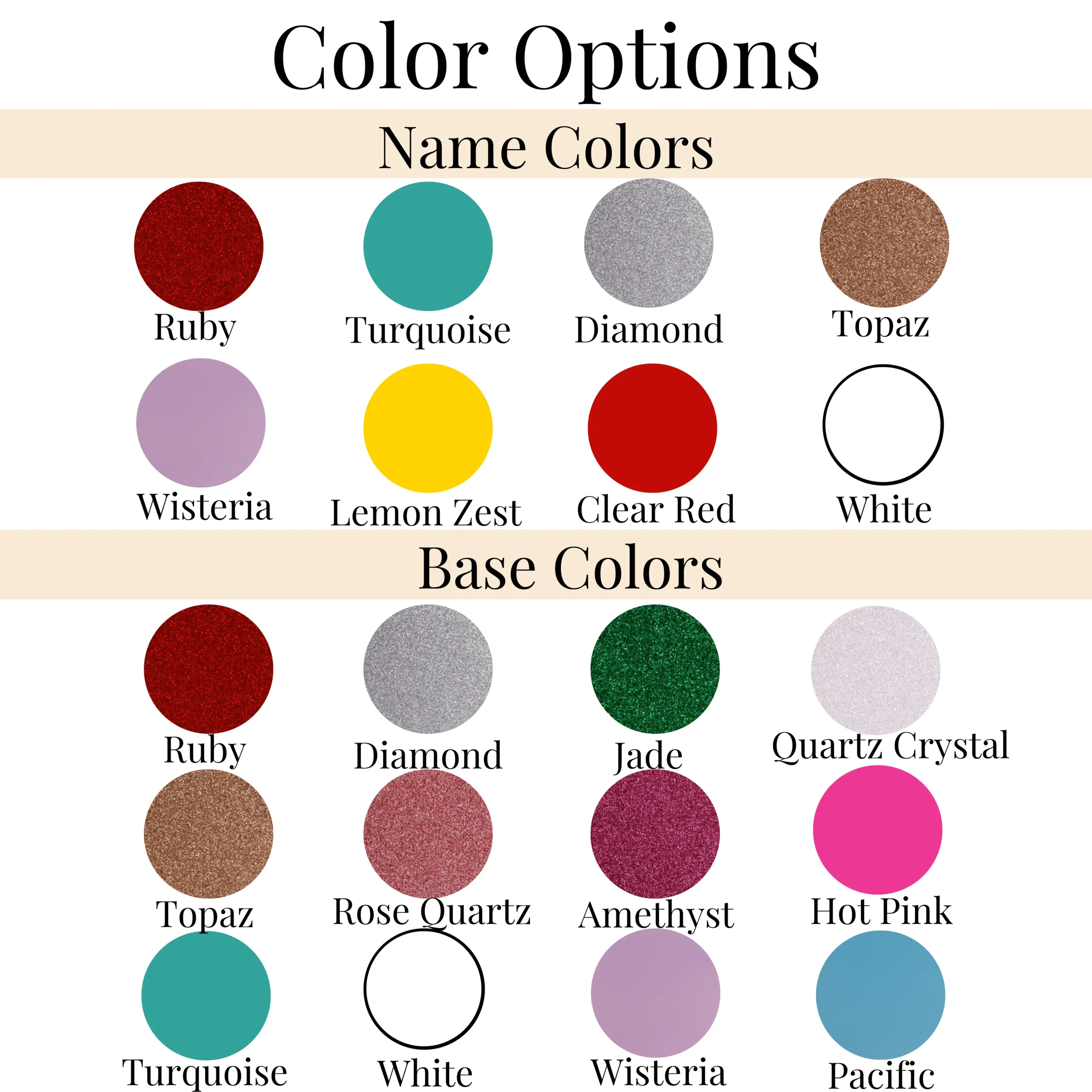 Name Color Options for Stanley Tumbler Toppers