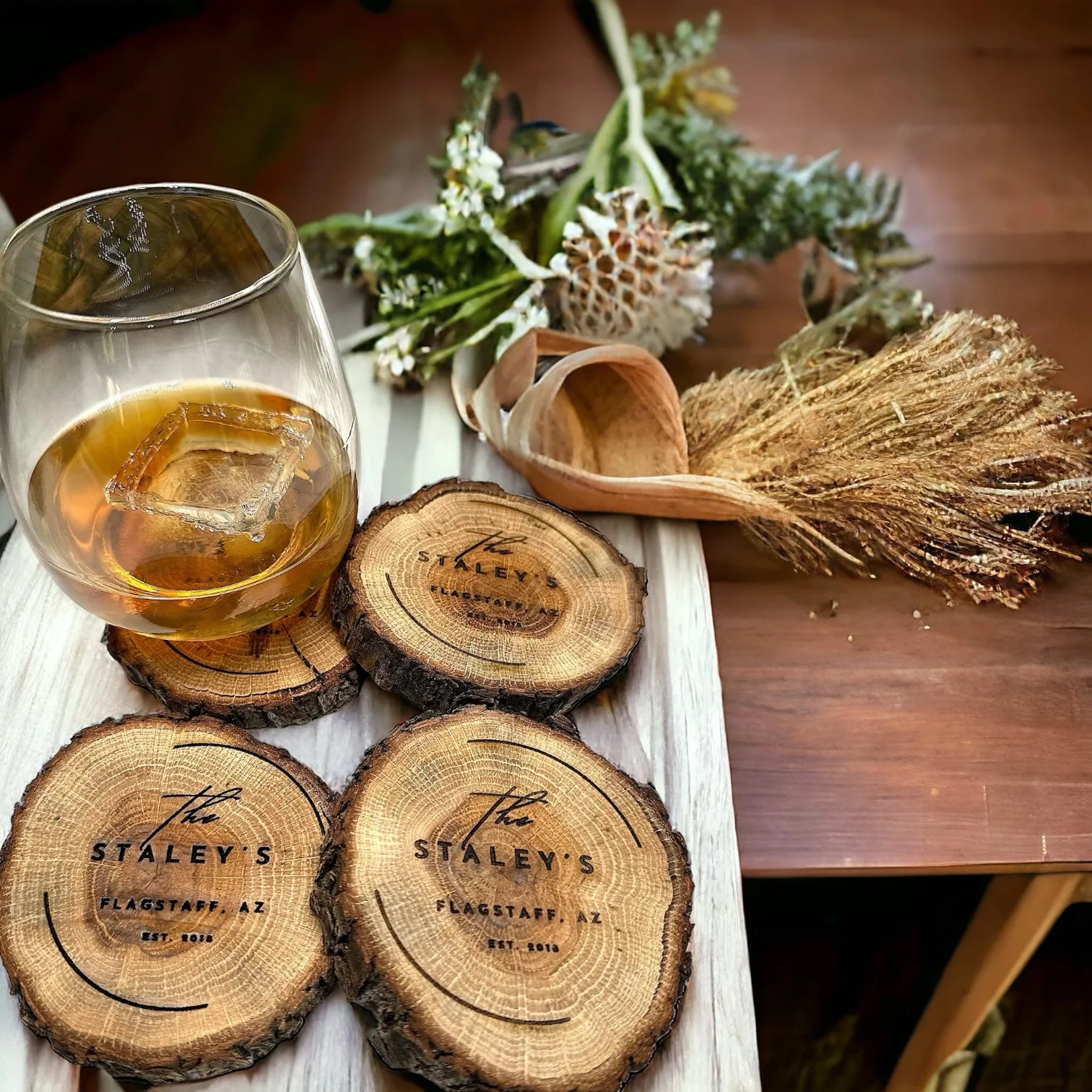 Personalized Engraved Natural Log coasters