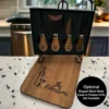 Engraved Cheese Cutting Board with Cheese Knife Set and Stand